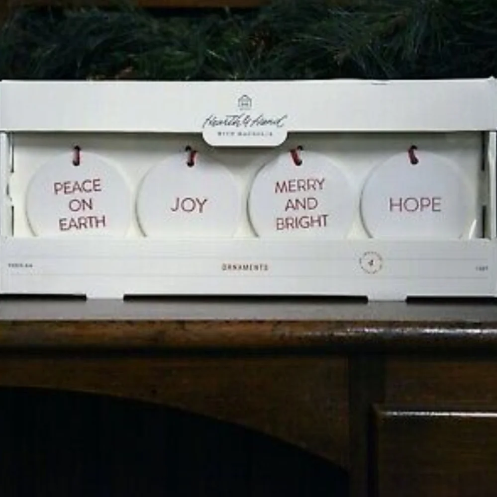 Hearth and Hand Magnolia Porcelain Christmas Ornaments Set of 4